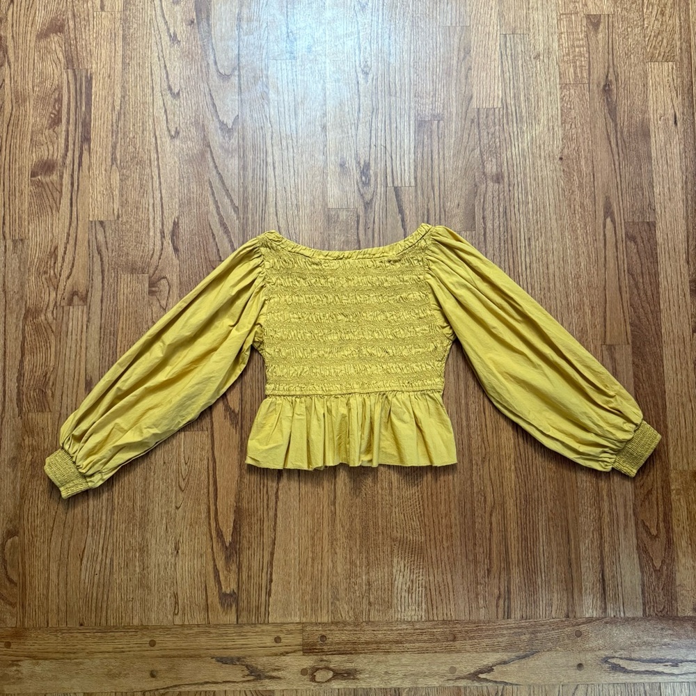 Free People Whoa Yellow Smocked Poplin Off The Shoulder Top size M - Picture 8 of 13